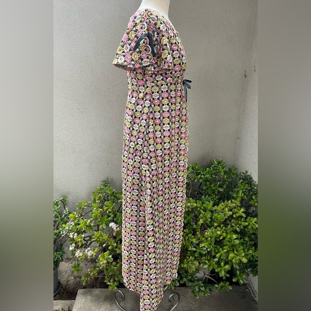 Vintage 70s maxi dress empire waist embroidered lace black lining Sz XS handmade - Picture 3 of 13